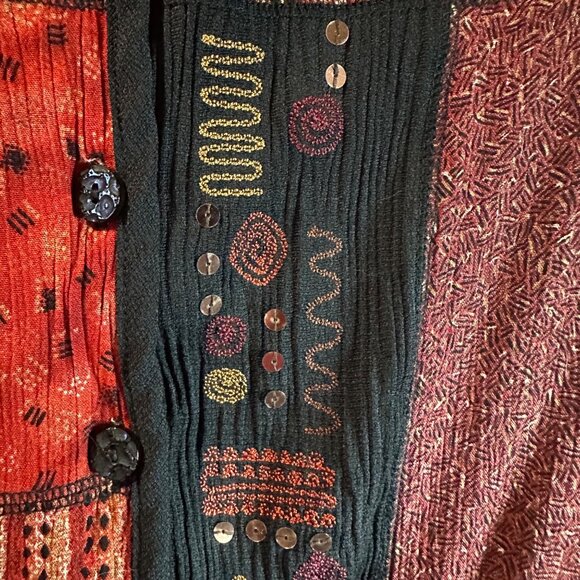 VTG Napa Valley Petites Womens Patchwork Jacket Large Red Black Boho Artsy Retro - Picture 6 of 6